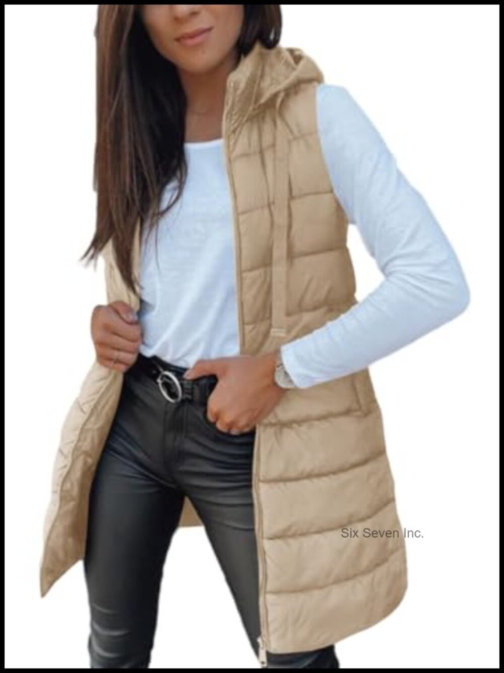 Long Sleeveless Puffer Vest Hooded Winter Outwear